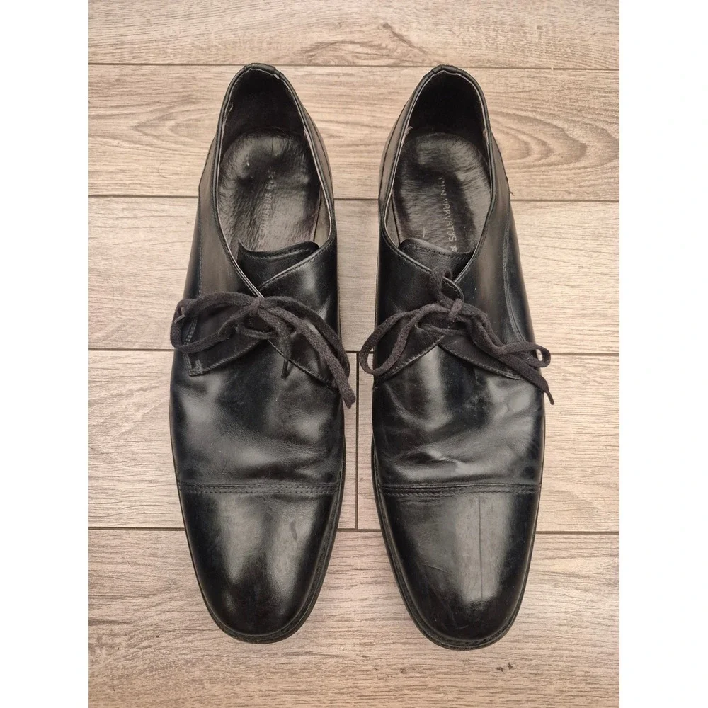 John Varvatos‎ USA Mens Black Leather Cap Toe Derby Dress Shoes Lace Up 11.5 M